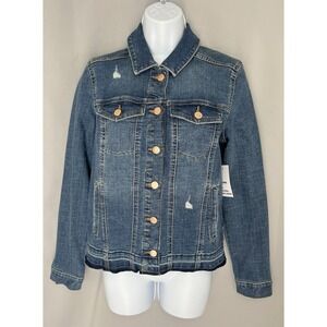 Sonoma Women's Blue Soft Denim Jacket Sz XS Pockets Button Up Collar Pockets New